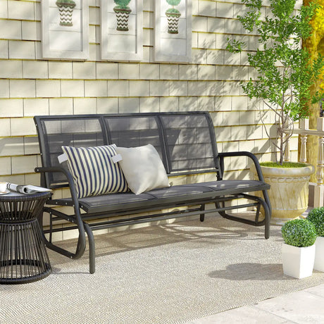 Outsunny 3-Seat Glider Rocking Chair for 3 People Garden Bench Patio Furniture Metal Frame, Grey