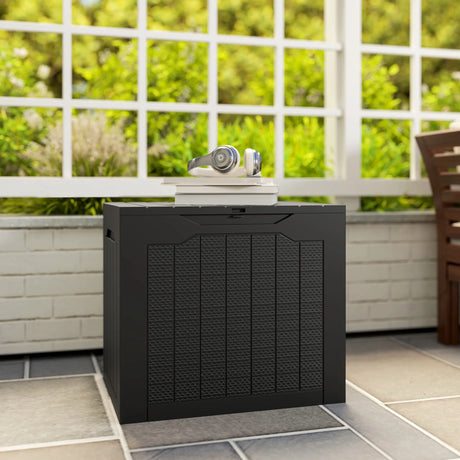 Outsunny 93L Plastic Garden Storage Box, Outdoor Storage Box with Handles, Waterproof Outdoor Storage Container, Black