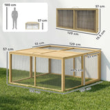 PawHut Wooden Folding Rabbit Hutch, for 2-3 Rabbits - Natural Wood
