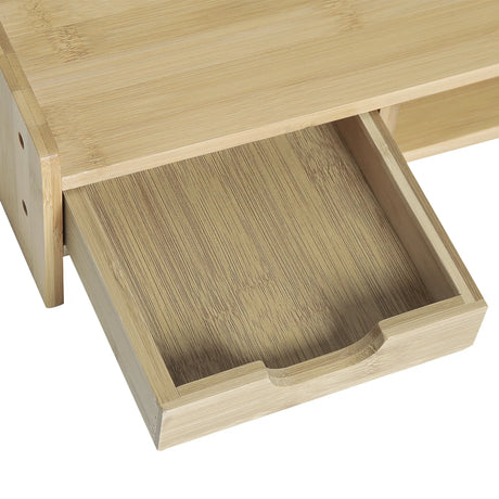 HOMCOM Monitor Riser Laptop PC Plinth Stand TV Computer Desktop Organiser W/ Drawer Bamboo