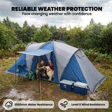 Outsunny Family Camping Tent 3000mm Waterproof Windproof Tunnel Tent 8-12 Person, Navy Blue & Light Grey