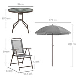Outsunny 6 Piece Garden Dining Set with Umbrella, Outdoor Dining Sets with Parasol, 4 Folding Dining Chairs & Round Tempered Glass Table, Grey