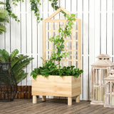 Outsunny Garden Planters with Trellis for Vine Climbing, Distressed Wooden Raised Beds, 90x43x150cm, Natural Tone