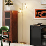 HOMCOM Floor Lamp with Adjustable Dual Head, Modern Standing Lamp with Floral Glass Shades and Foot Switch for Living Room Bedroom, E27 Socket, Bulb Not Included, Gold Tone