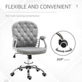 Vinsetto Office Chair, Swivel Desk Chair, Velvet Vanity Chair with Adjustable Height and Rolling Wheels for Home Work Study, Grey