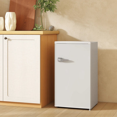 HOMCOM Under Counter Fridge, 85L Small Retro Refrigerator with Chiller Box, Adjustable Thermostat, Glass Shelves, White