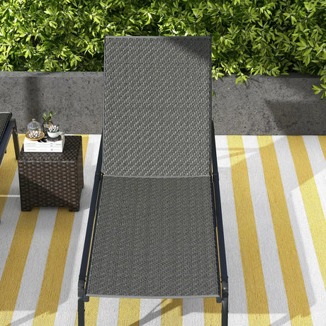 Outsunny Foldable Outdoor PE Rattan Sun Lounger Set of 2, Patio Wicker Recliners Lounge Chair w/ 5-Level Adjustable Backrest, for Poolside, Garden, Grey