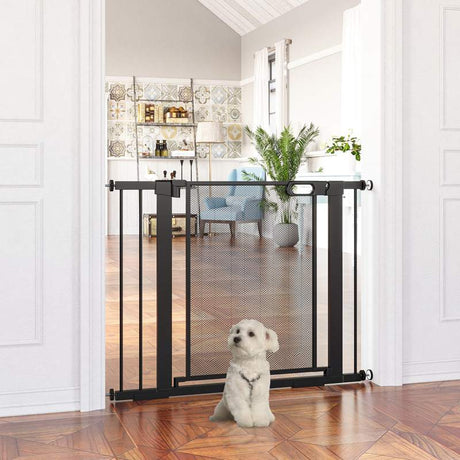 PawHut Pressure Fit Safety Gate, for Staircases, Hallways, Doorways w/ Extensions Kit, 75-103CM Adjustable Width - Black