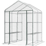 Outsunny Walk in Greenhouse with 3-Tier 8 Shelves, Green House with Hemmed Cover, Roll-up Zipped Door, Steel Frame, 143 x 143 x 195cm