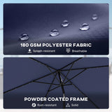 Outsunny 3 x 2 m Garden Parasol Umbrella with LED Solar Light, Parasol Cover, Outdoor Market Patio Umbrella, Navy Blue