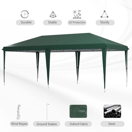 Outsunny Pop Up Gazebo, Double Roof Foldable Canopy Tent, Height Adjustable Wedding Awning Canopy w/ Carrying Bag, 6 m x 3 m x 2.65 m, Green