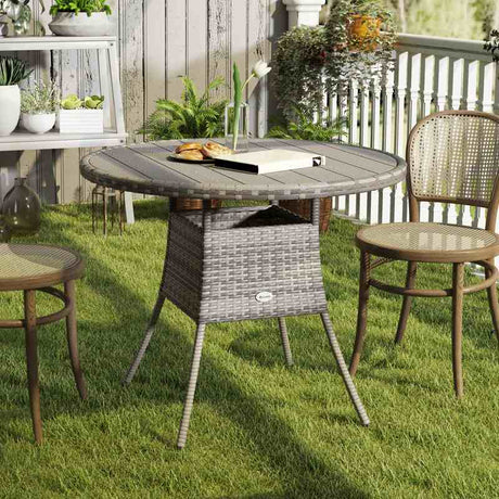 Outsunny 90cm Four-Person Wood-Effect Rattan Table - Grey