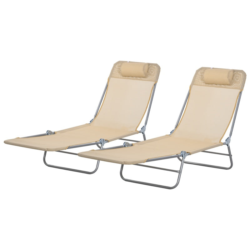 Outsunny Set of Two Steel Frame Sun Loungers, with Reclining Backs - Brown