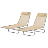 Outsunny Set of Two Steel Frame Sun Loungers, with Reclining Backs - Brown