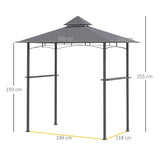 Outsunny 2.5M (8ft) New Double-Tier BBQ Gazebo Grill Canopy Barbecue Tent Shelter Patio Deck Cover - Grey