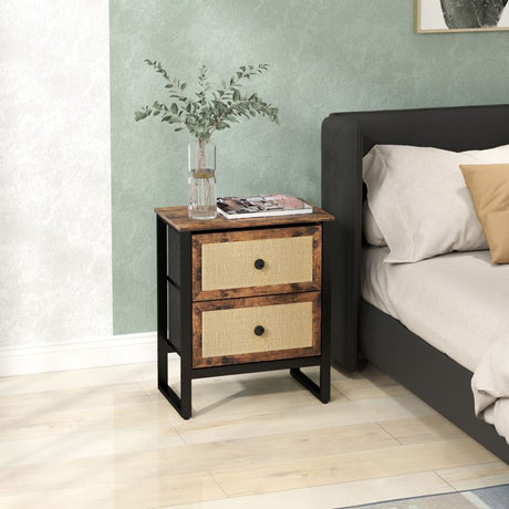 HOMCOM Industrial-Natural Bedside Table - Brown