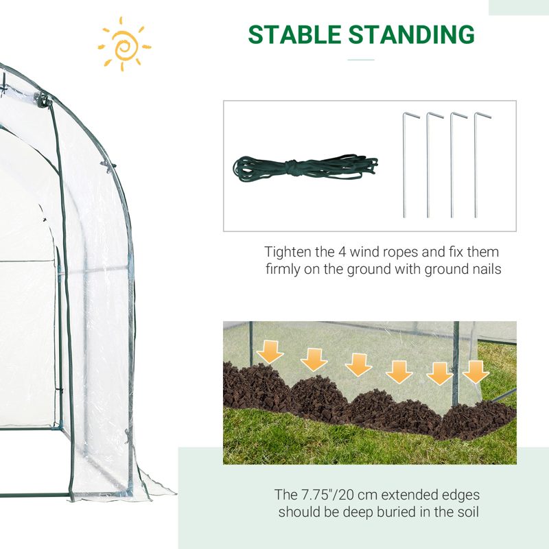 Outsunny Walk-in Polytunnel Greenhouse with Roll-up Door Transparent Tunnel Greenhouse with Steel Frame and PVC Cover, 2.5 x 2m