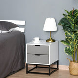 HOMCOM Bedside Cabinet with 2 Drawer Storage Unit, Unique Shape Bedroom Table Nightstand with Metal Base, for Living Room, Study Room, Dorm