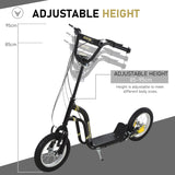 HOMCOM Teen Kids Stunt Scooter w/ Adjustable Handlebar, 12 Inch Rubber Tyres, Dual Brakes, Black