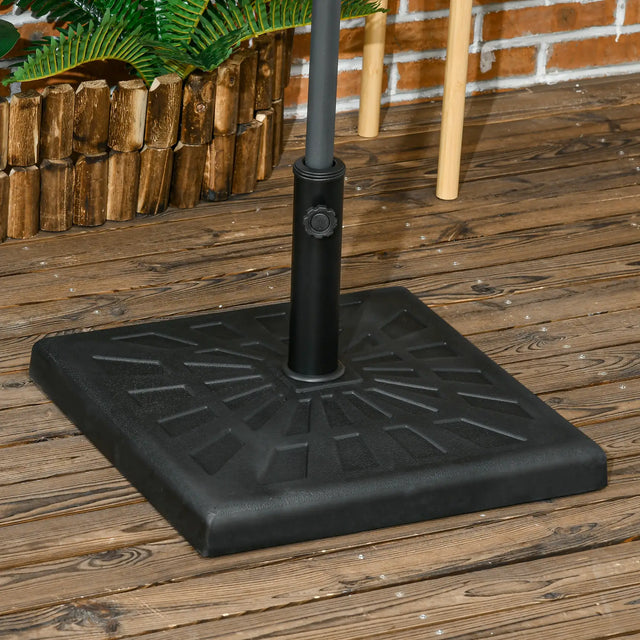 Outsunny 19kg Resin Garden Parasol Base Holder, Square Outdoor Market Umbrella Stand Weight for Poles of 32mm, 38mm, and 48mm, Black