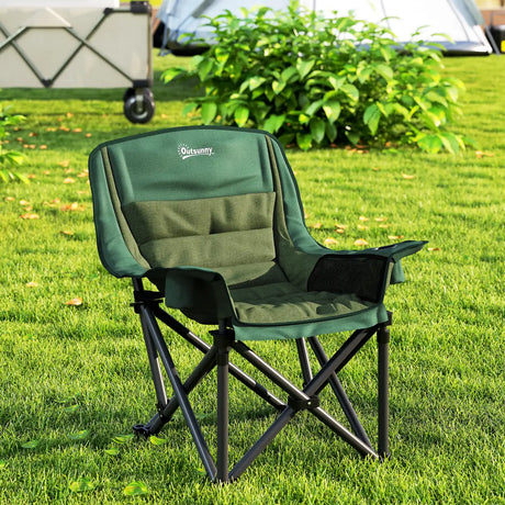 Outsunny Portable Padded Camping Chair, with Bag - Olive Green