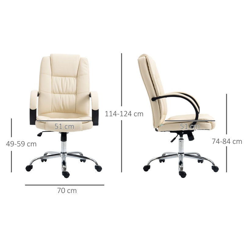 Vinsetto Office Chair, PU Leather Desk Chair with 13cm Soft Padded Seat and Backrest, Swivel Chair with Adjustable Height and Rolling Wheels, Beige