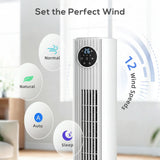 HOMCOM 28dB Tower Fan for Bedroom, 36 inch, 8 m/s Velocity Standing Cooling Fan with 80 Oscillating, BLDC Motor, 12 Speeds, LED Display, 4 Modes, 12H Timer, Remote Control, White