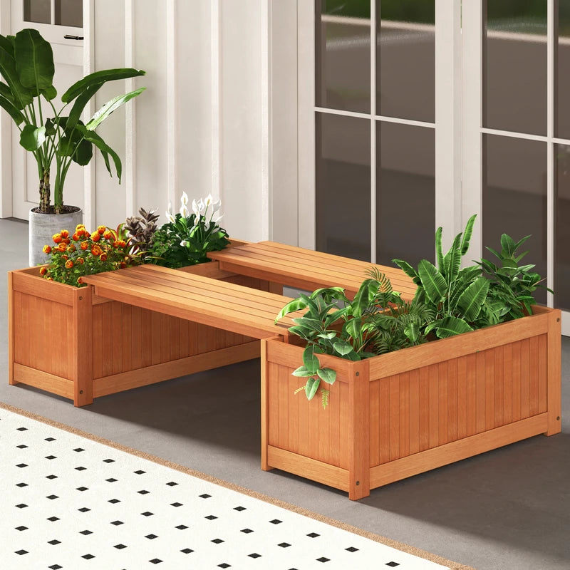 Outdoor Plant Container with Seat for Garden Yard Balcony Deck