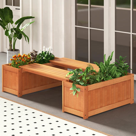 Outdoor Plant Container with Seat for Garden Yard Balcony Deck
