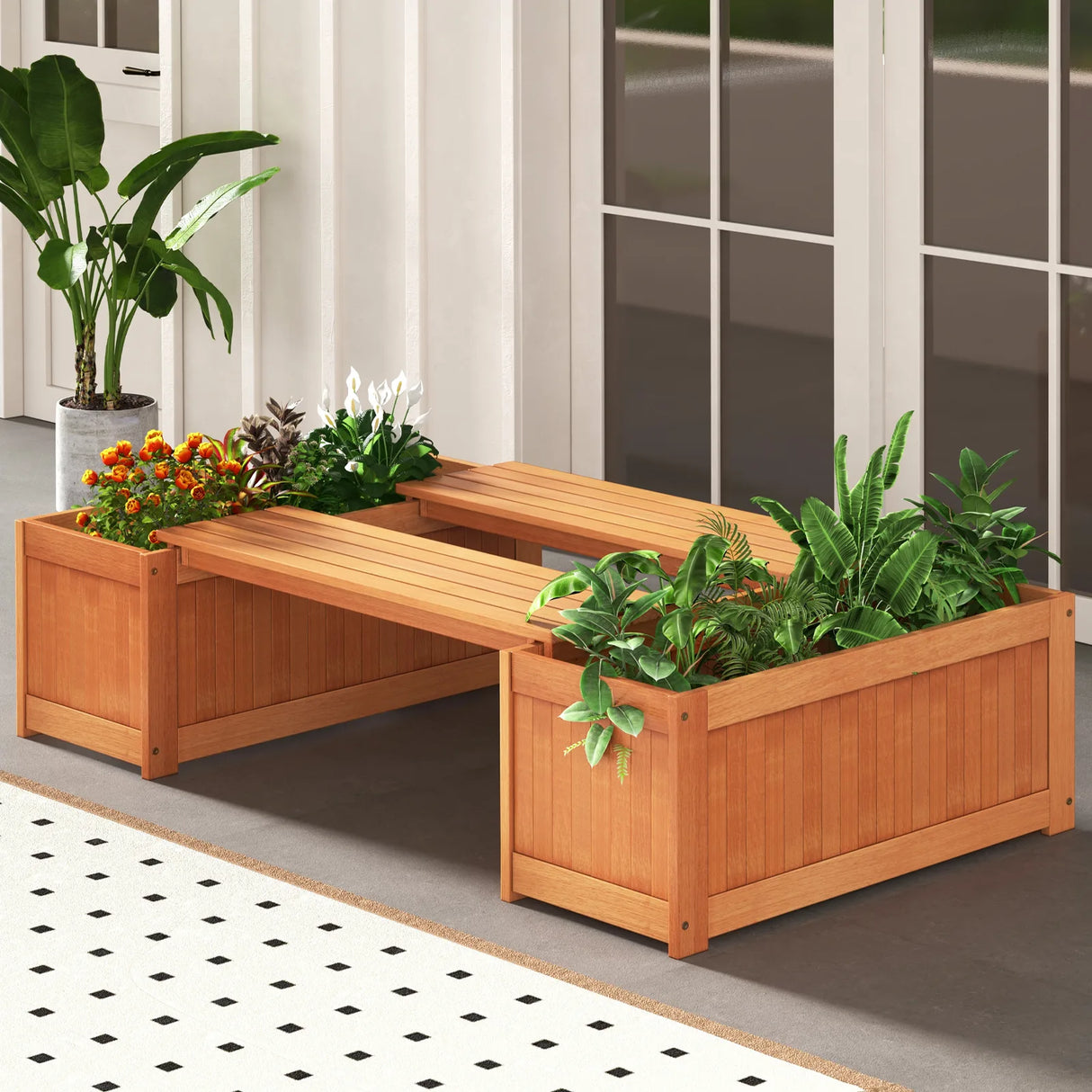Outdoor Plant Container with Seat for Garden Yard Balcony Deck