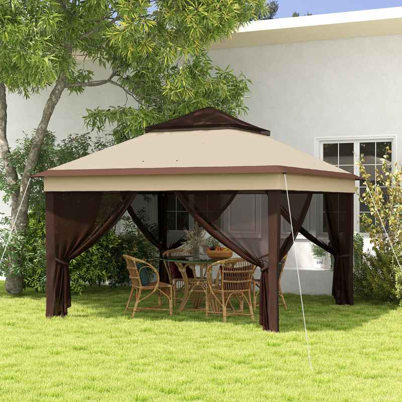 Outsunny 3 x 3(m) Pop Up Gazebo, Height Adjustable Instant Event Shelter with Netting and Carrying Bag, Beige