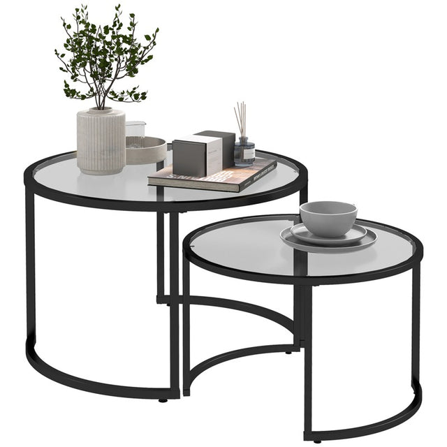 HOMCOM Two-Piece Nest of Glass-Top Coffee Tables