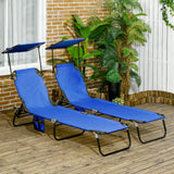 Outsunny Set of Two Folding Sun Loungers, with Adjustable Backs and Sun Canopies - Blue