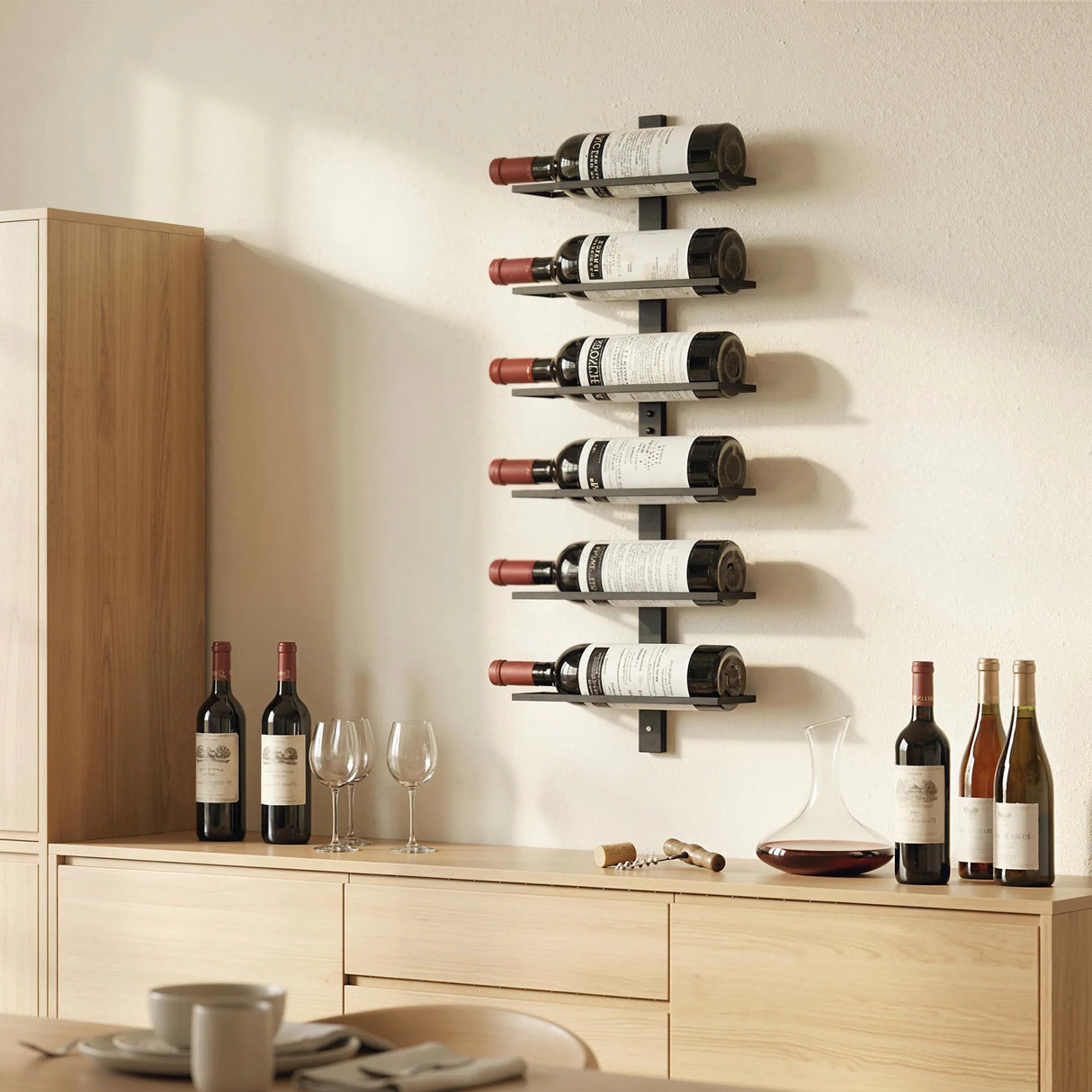 HOMCOM Wall Mounted Wine Rack, 6 Tier Metal Wine Display Rack, Storage Holder for Kitchen, Black