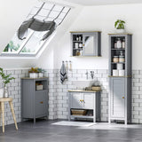 kleankin Bathroom Floor Cabinet, Free Standing Cupboard with Double Doors and Adjustable Shelf for Kitchen, Hallway, Living Room, Grey