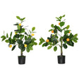 HOMCOM Set of 2 Artificial Plants, Lemon and Orange Tree with Pot, for Home Indoor Decor, 60cm