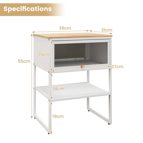 Nightstand with Flip up Door Storage Shelf-White