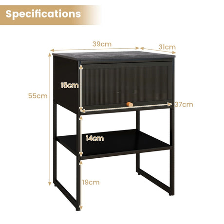 Nightstand with Flip up Door Storage Shelf-Black