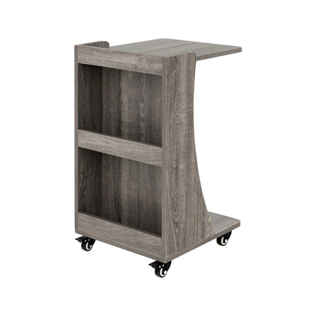 C-shaped Mobile Side Table with 2-Tier Open Shelf &amp; 2 Compartments-Grey