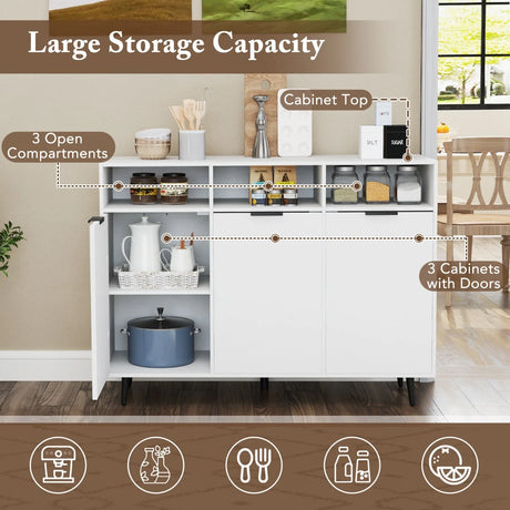 Sideboard Buffet Cabinet with 5-Position Adjustable Shelves-White
