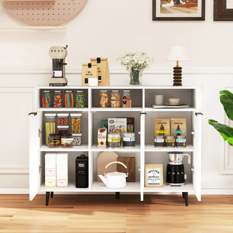 Sideboard Buffet Cabinet with 5-Position Adjustable Shelves-White