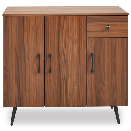 Sideboard Buffet Cabinet with 3 Doors and Pullout Drawer Adjustable Shelves-Walnut