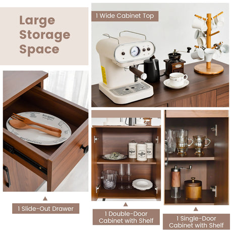 Sideboard Buffet Cabinet with 3 Doors and Pullout Drawer Adjustable Shelves-Walnut