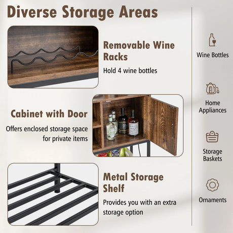 Sideboard Buffet Cabinet with Wine Racks and Storage Shelves-Rustic Brown