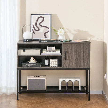 Sideboard Buffet Cabinet with Wine Racks and Storage Shelves-Grey