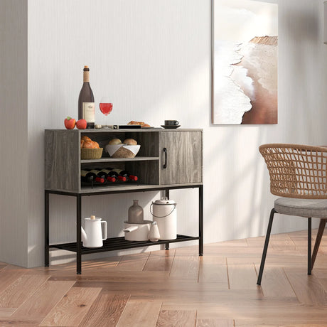 Sideboard Buffet Cabinet with Wine Racks and Storage Shelves-Grey