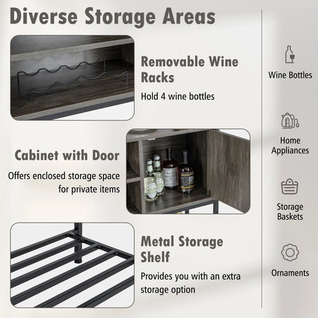 Sideboard Buffet Cabinet with Wine Racks and Storage Shelves-Grey