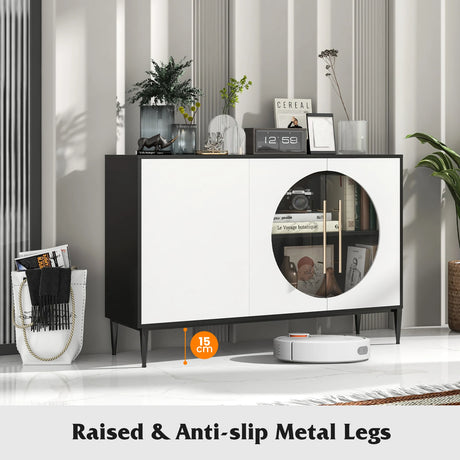 Sideboard Cabinet with Tempered Glass Door for Living Room Dining Room Kitchen-White