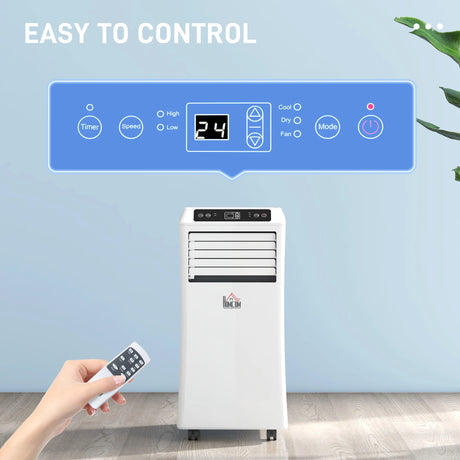 HOMCOM 9000 BTU Air Conditioning Unit, 3-in-1 Portable Air Conditioner, Dehumidifier, Cooling Fan with Remote Control, Digital Display, 2 Speeds, 24H Timer, Window Venting Kit, 28m2