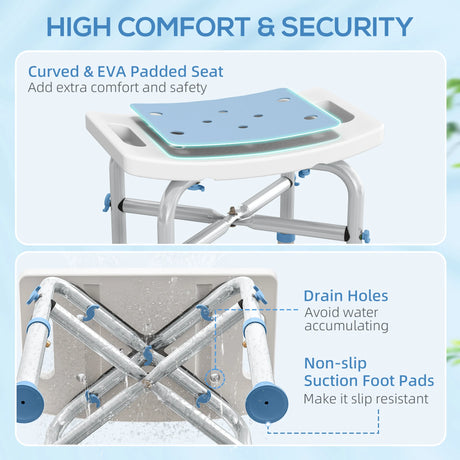 HOMCOM 44-51.5cm Aluminium Frame Shower/Bath Stool - Light Blue